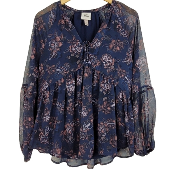 Knox Rose sheer chiffon floral v-neck front tie boho top - Picture 7 of 7